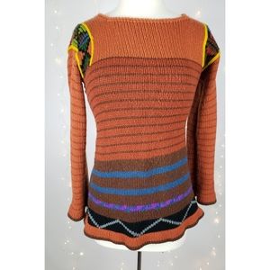 Vintage Orange Striped Knit Sweater Small